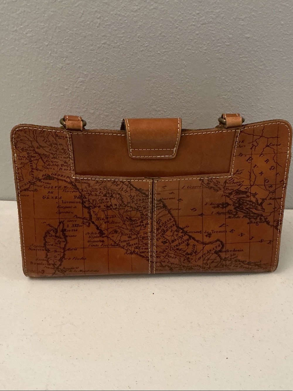 Patricia Nash Tan Map-Print Leather Shoulder Bag - Picture 2 of 6